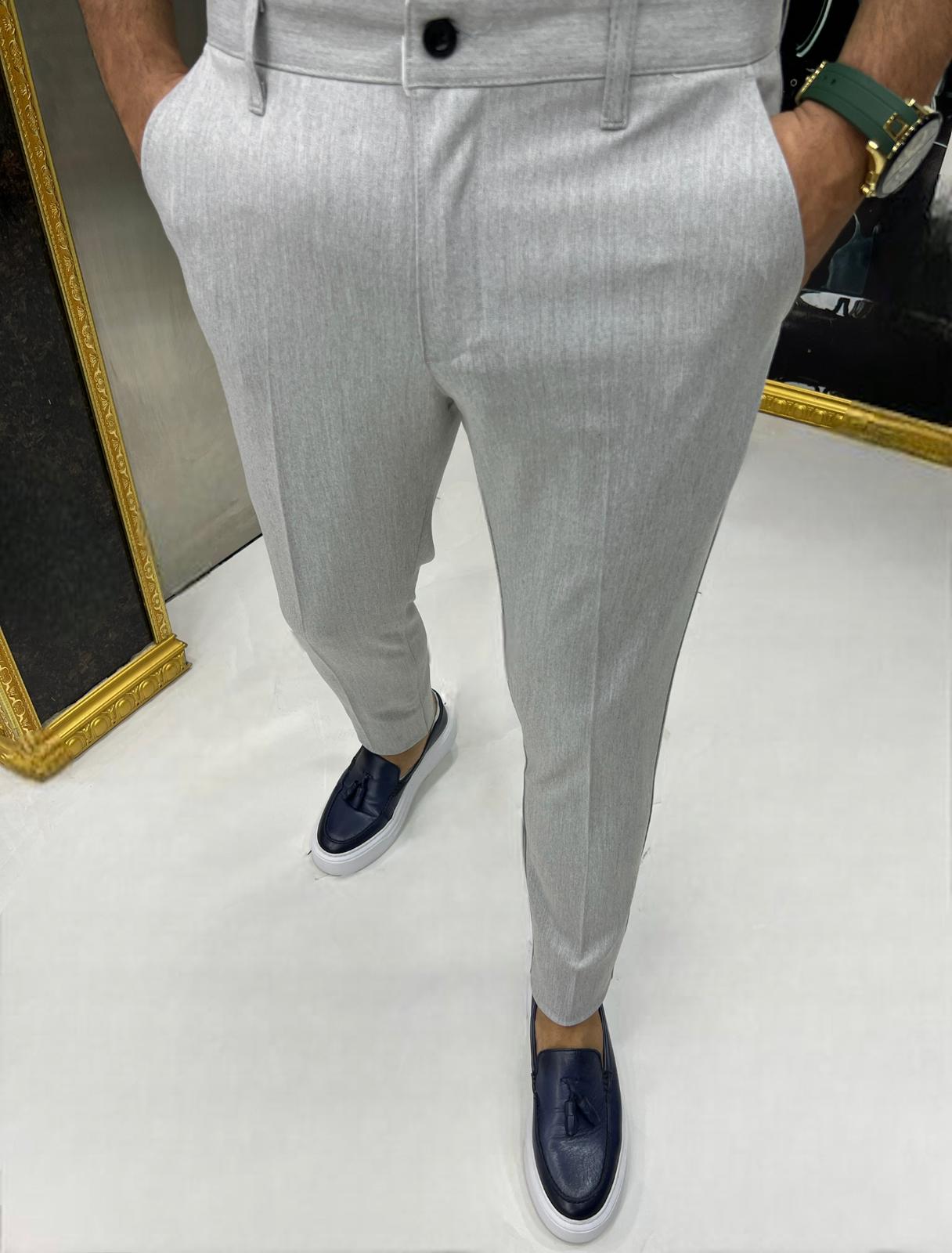 Pantaloni Barbati Casual Gri din Bumbac 100%