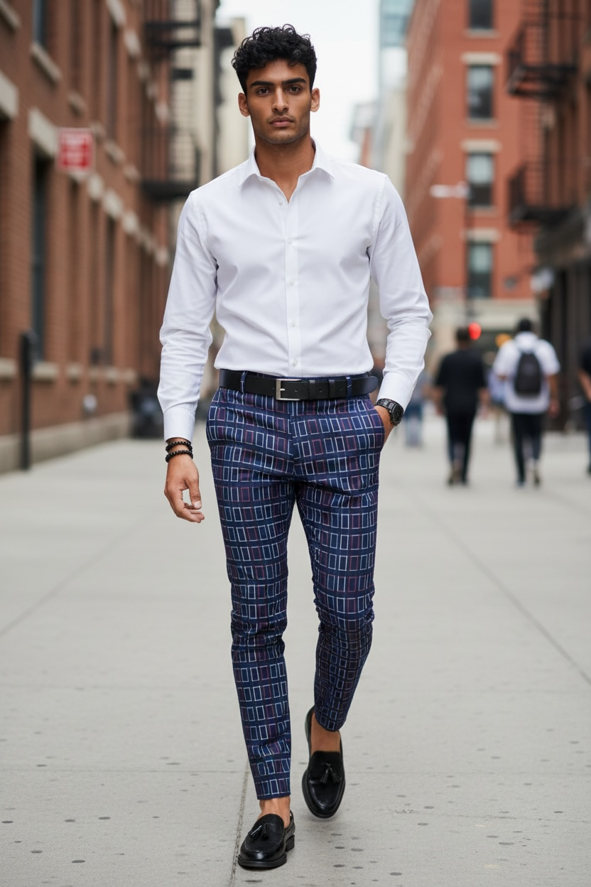 Pantaloni Eleganti Bărbați Carouri - Stil Office - imagine 2