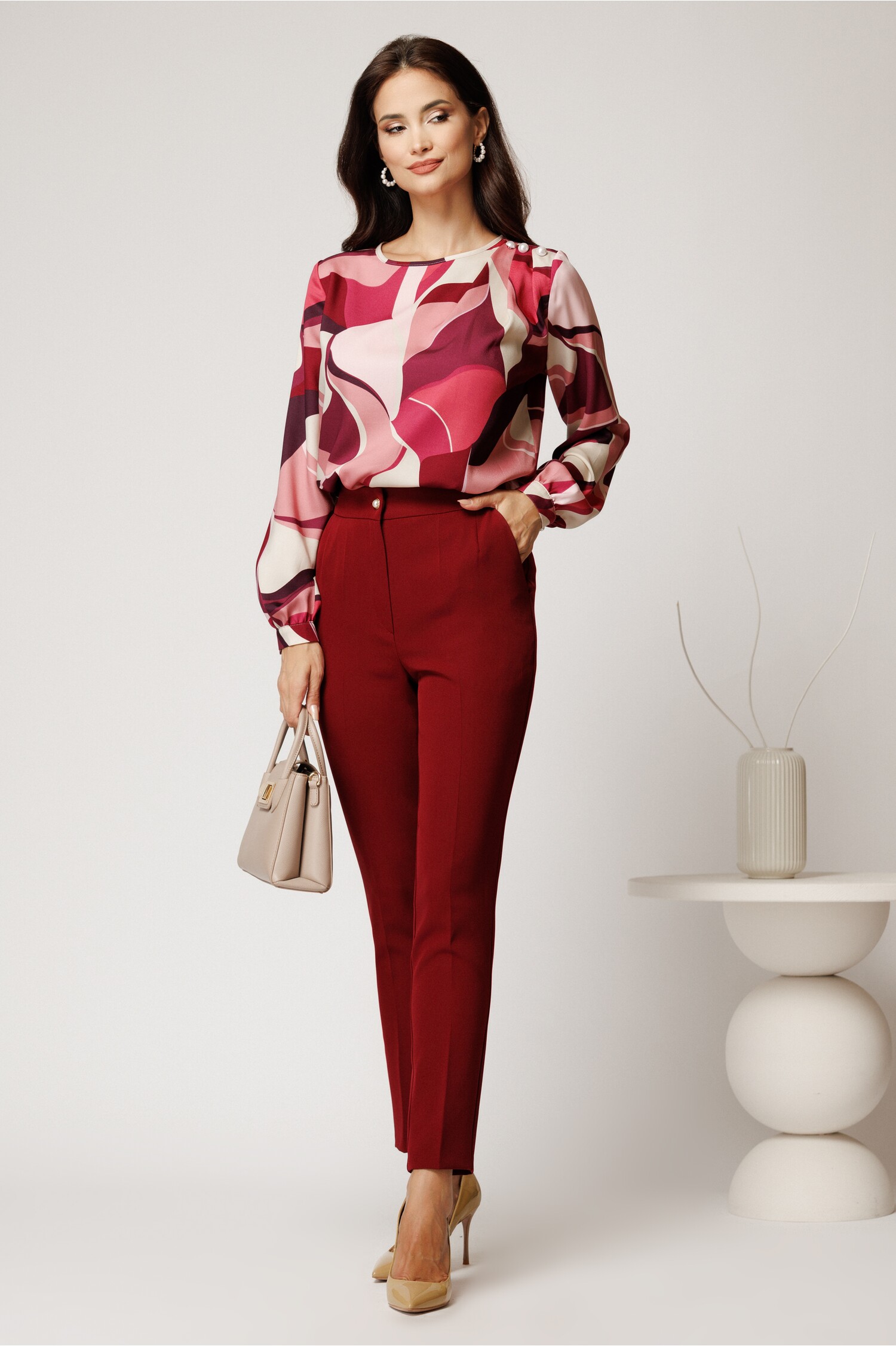 Pantaloni Bordo Croi Conic Eleganți - Office
