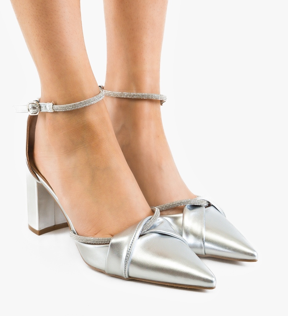 Pantofi cu toc eleganți, argintii - imagine 2