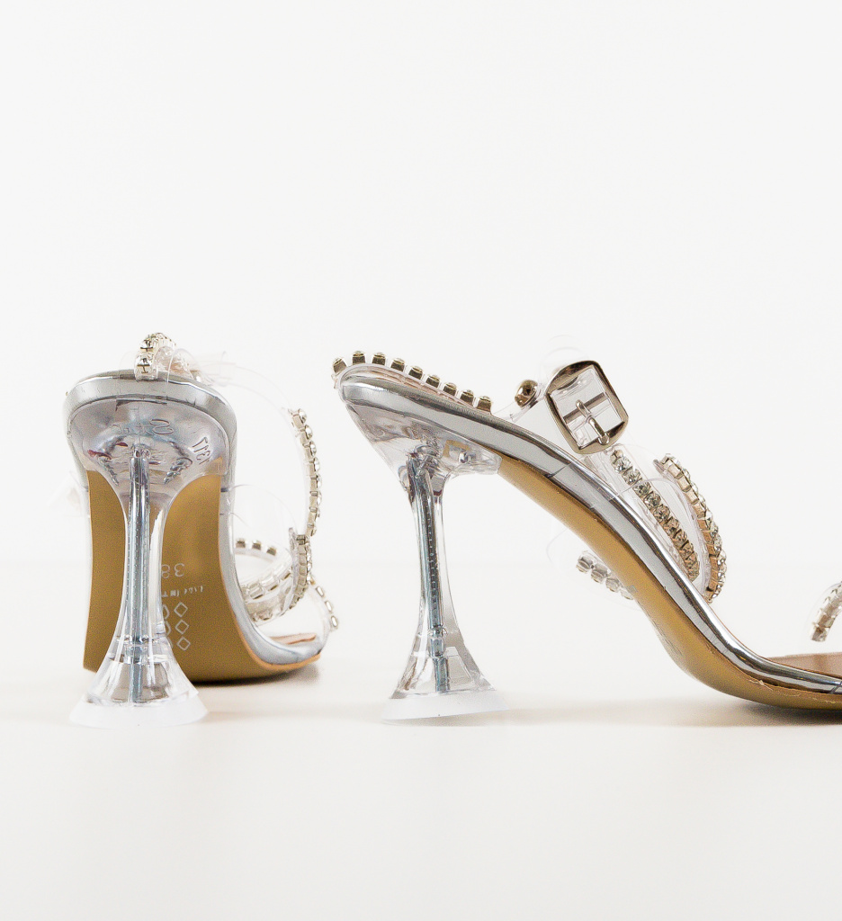 Sandale Fadder Argintii cu Toc Elegante - imagine 5