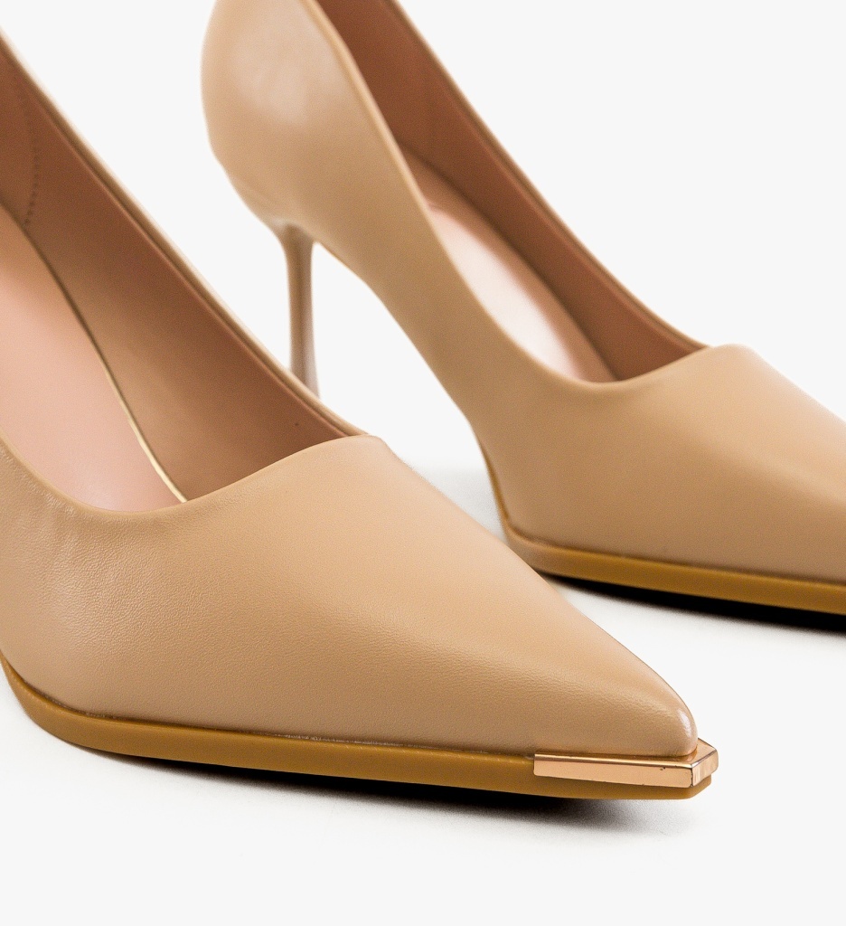 Pantofi dama Bilma Bej eleganți cu toc - imagine 2