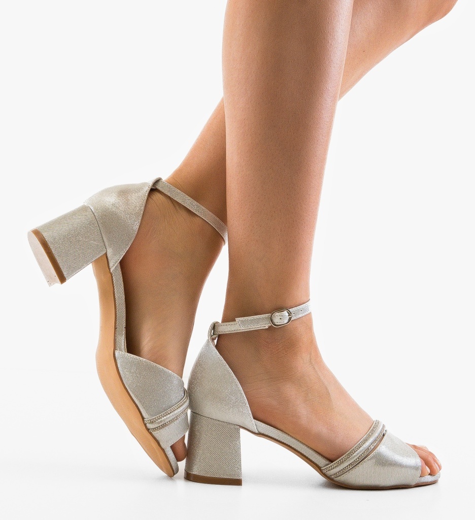 Sandale Dama Argintii Elegante cu Toc - imagine 2