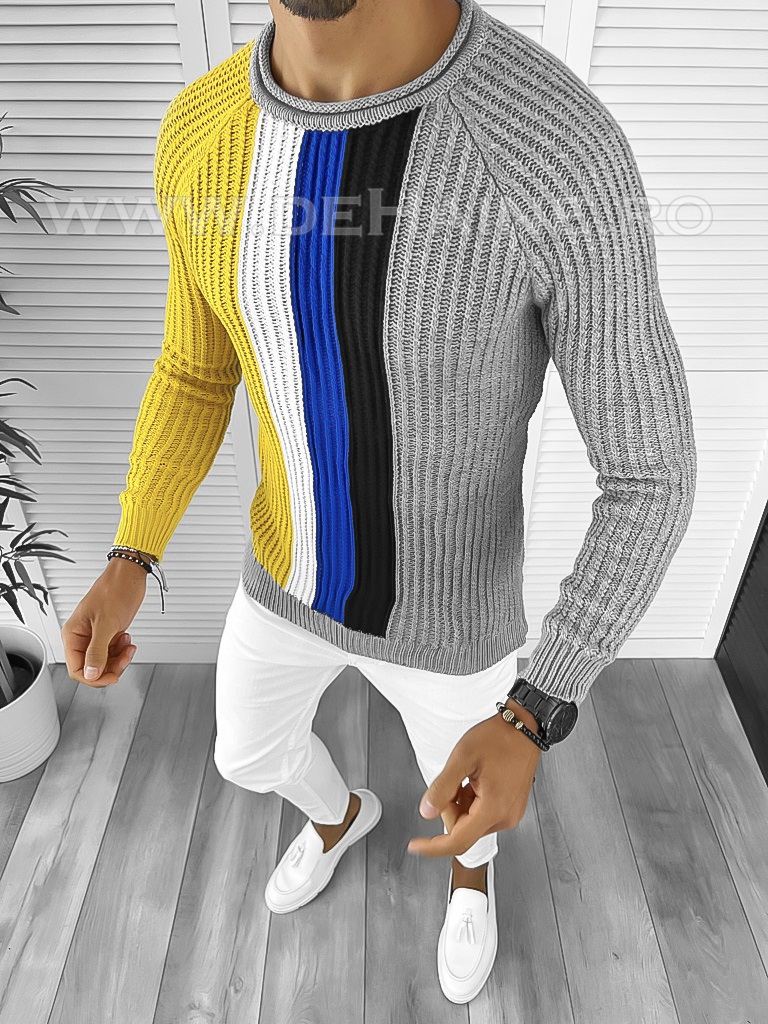 Pulover Barbati Gri Slim Fit Elegant