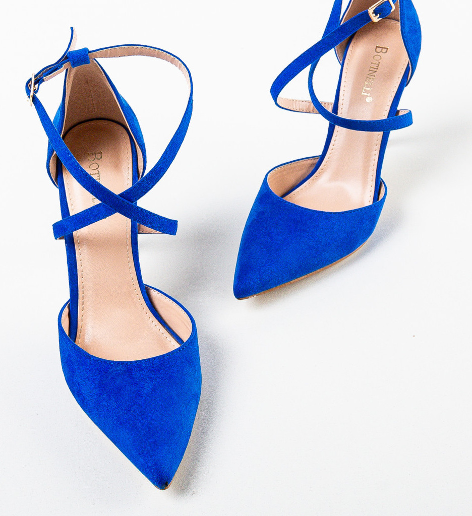 Pantofi Spatio Albastri cu Toc Elegant - imagine 5