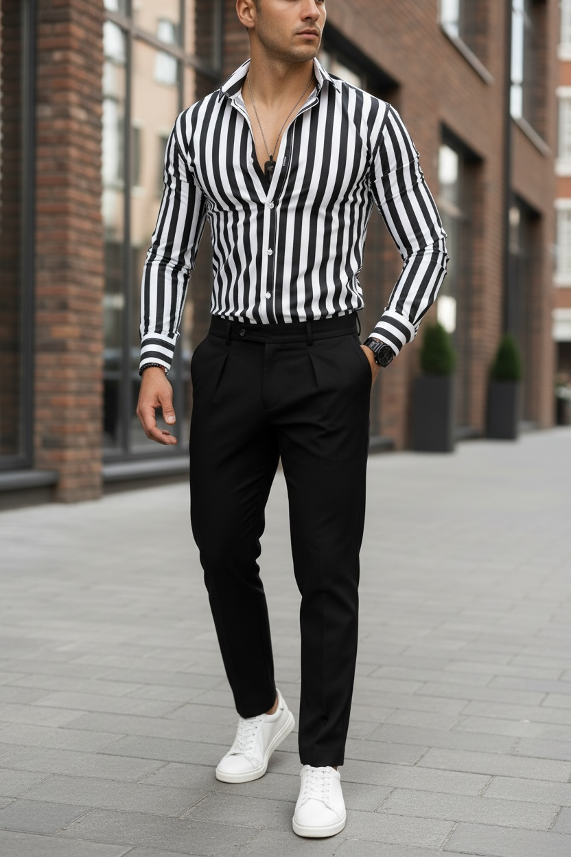 Cămașă Bărbați Slim Fit Dungi Eleganță