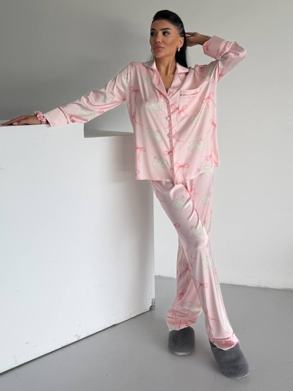 Set Pijama Dama 2 Piese Delis, Roz cu Fundite