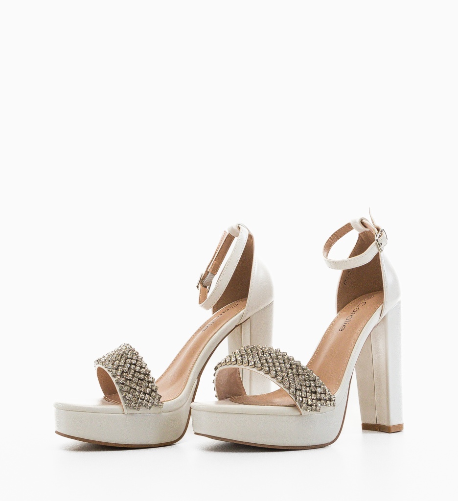Sandale Powell Albe cu Toc Elegant - imagine 3