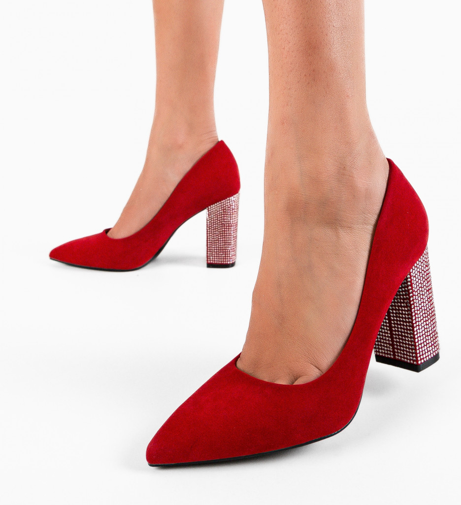 Pantofi Dama Evely Rosii cu Toc Eleganți - imagine 4
