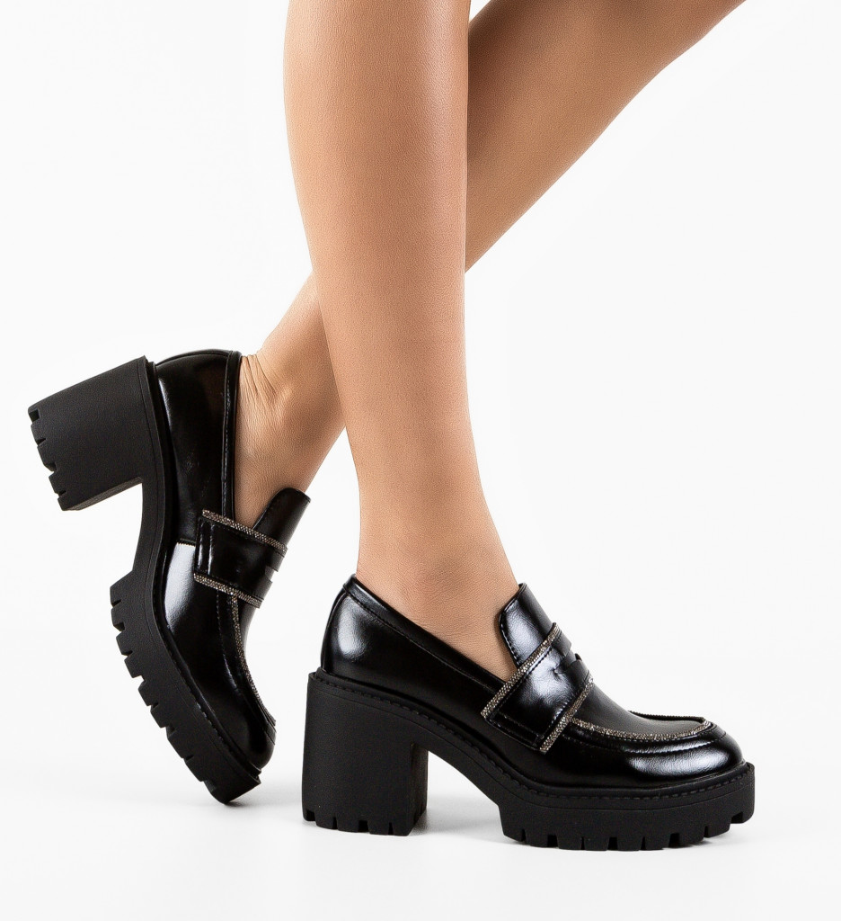 Pantofi Dama Mose Negri cu Toc Eleganți - imagine 4