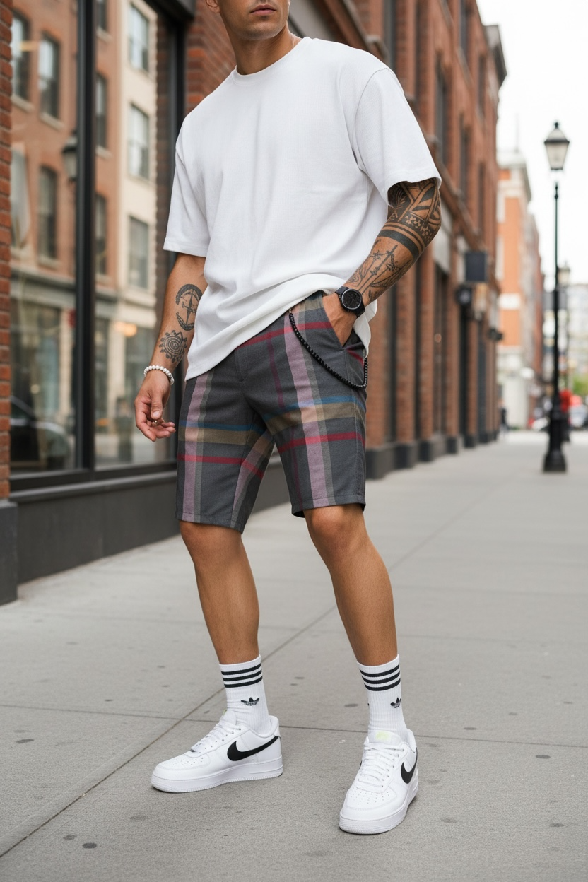 Pantaloni Scurti Casual Carouri Barbati - imagine 2