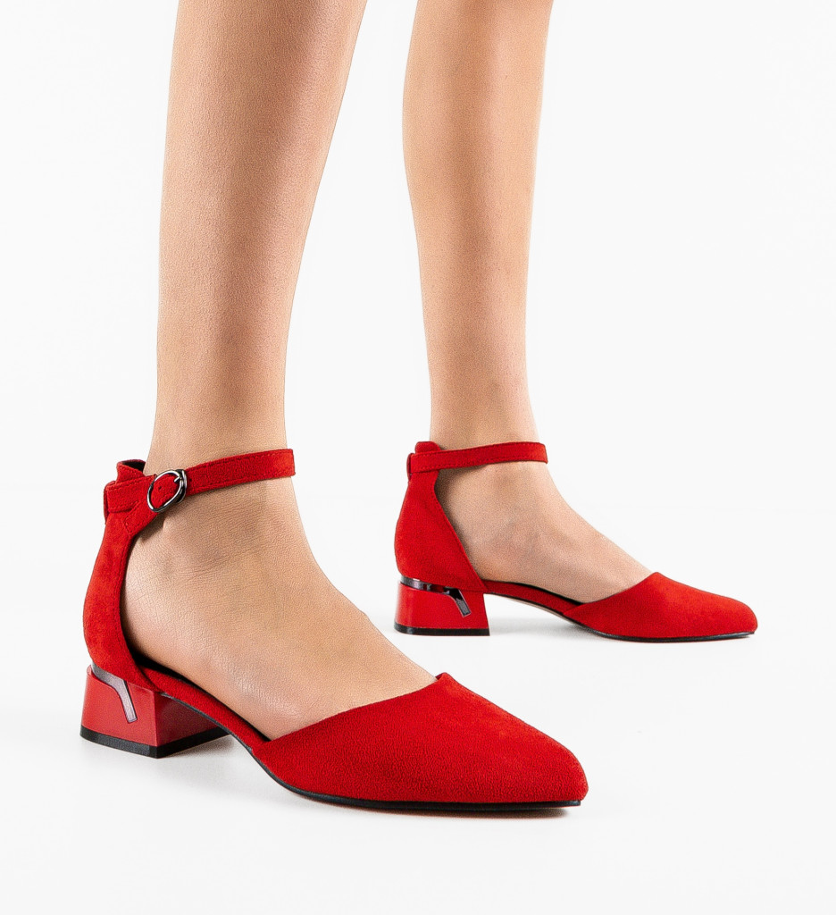 Pantofi dama Zahra rosii cu toc elegant - imagine 2