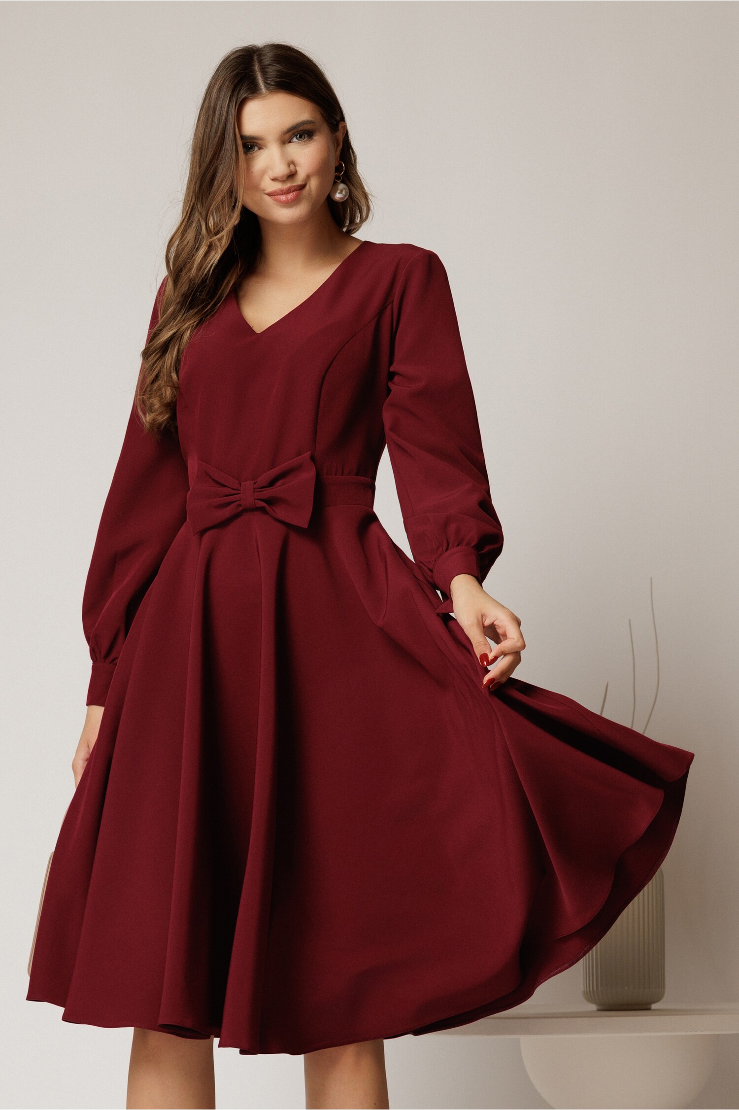 Rochie Bordo Midi Eleganta cu Funda