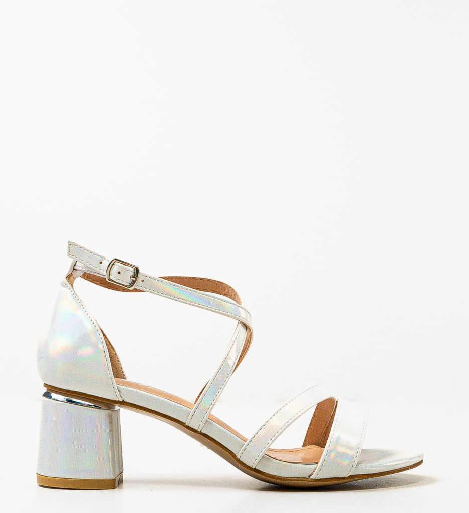 Sandale Manana Albe cu Toc Elegant - imagine 4