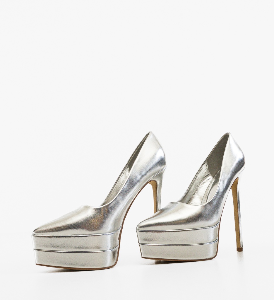Pantofi Dama Argintii Toc Elegant - Stil Modern - imagine 7