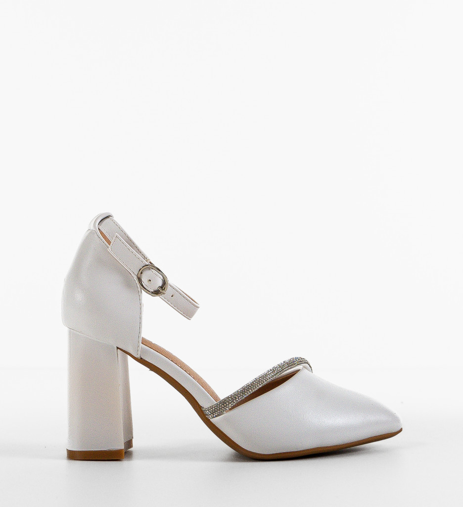 Pantofi Dama Albi cu Toc Eleganți - imagine 4