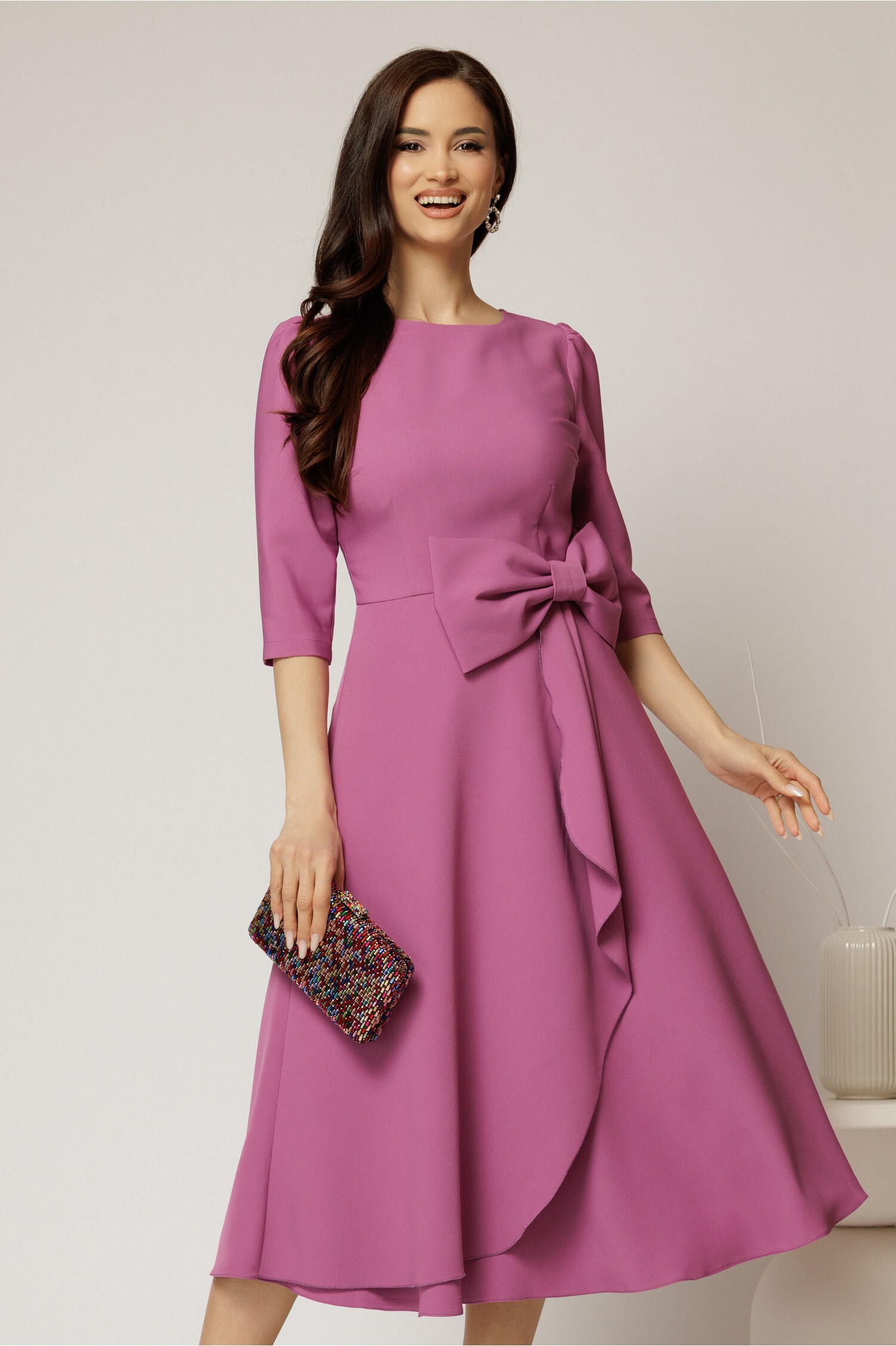 Rochie DY Fashion mov cu fundă și aspect petrecut - imagine 1