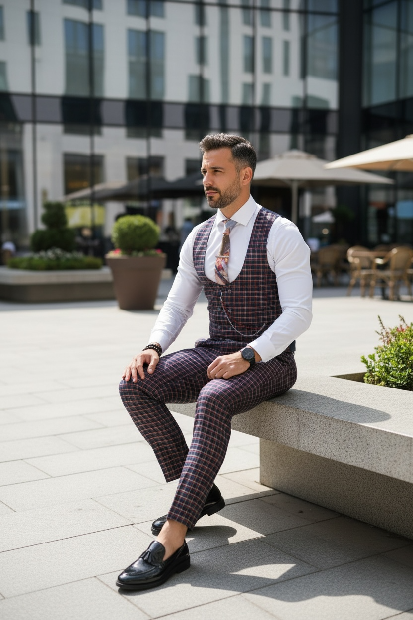 Compleu Barbati Vesta+Pantaloni B4131 V8 Elegant - imagine 2