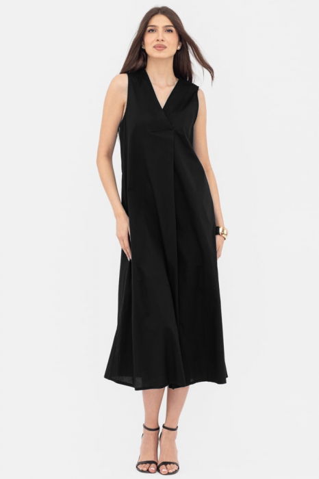 Rochie neagra Shopika A-line cu decolteu V