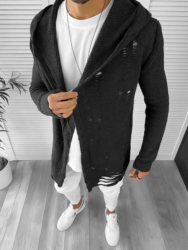 Cardigan Barbati Slim Fit Gri Inchis Casual