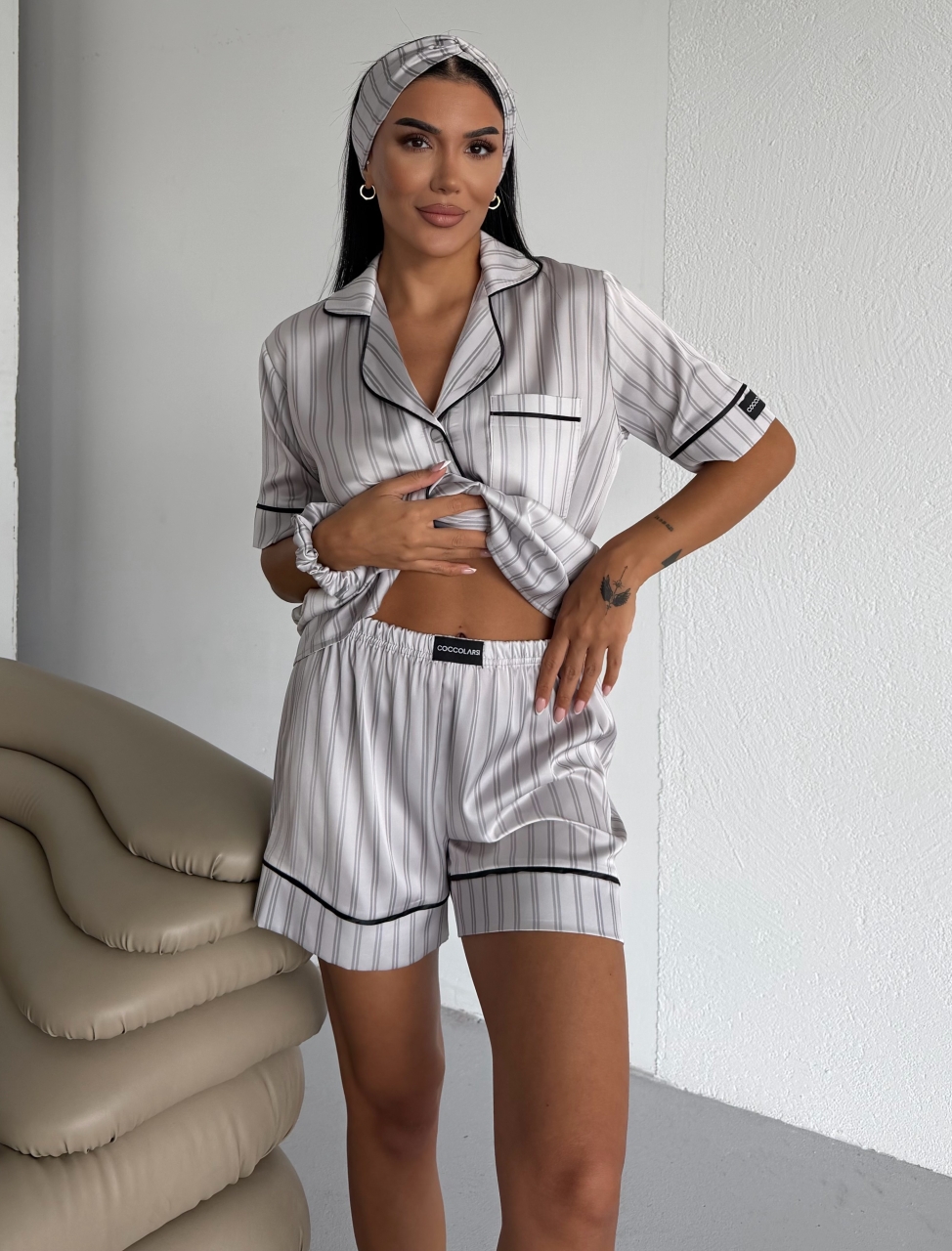 Set Pijama Dama 2 Piese Delis Gri cu Nasturi - imagine 2