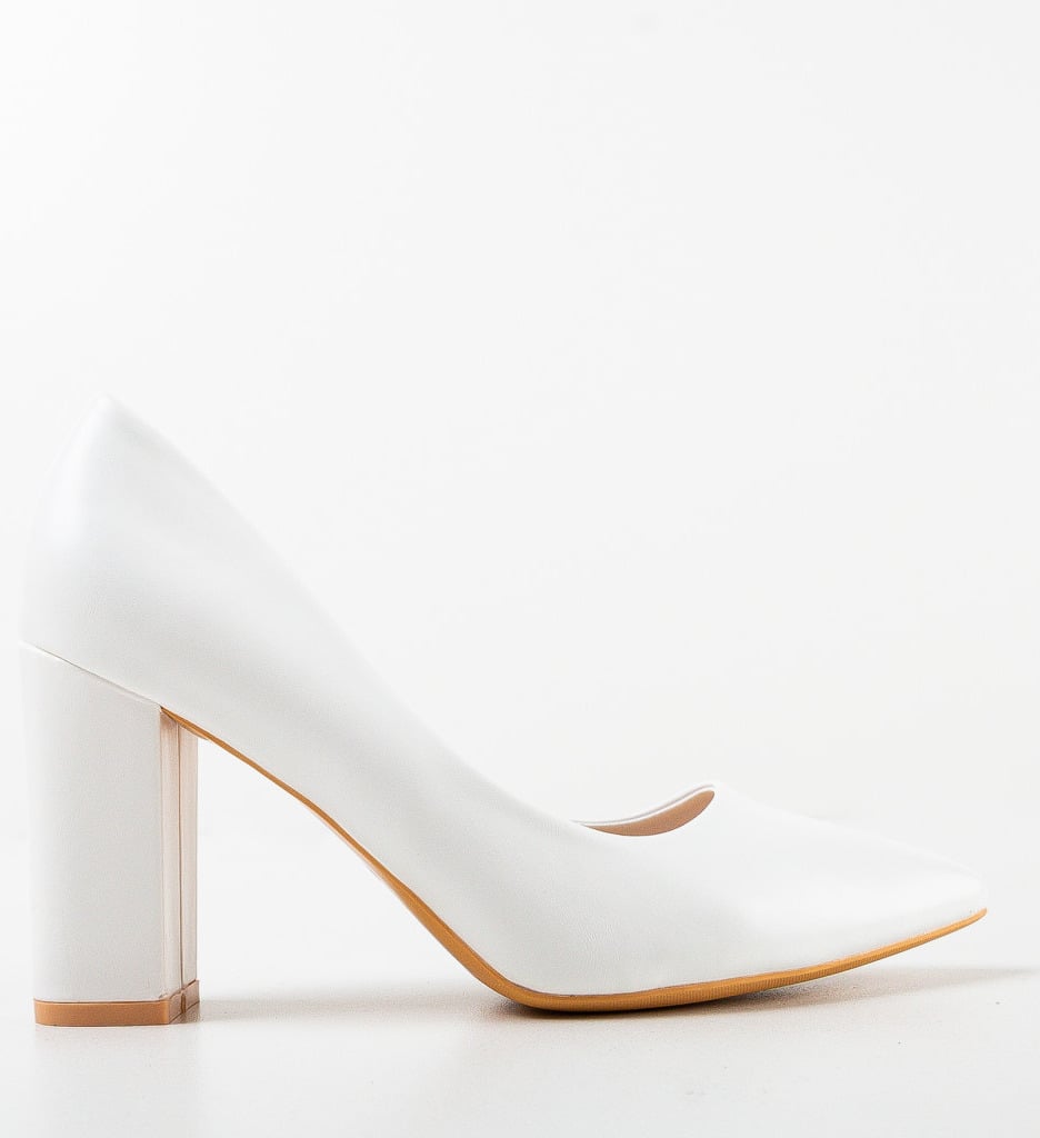 Pantofi Dodson Albi Eleganți cu Toc - imagine 5