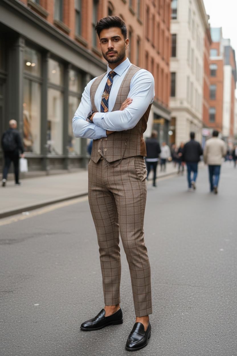 Compleu Barbati Maro Vesta si Pantaloni Slim Fit - imagine 2