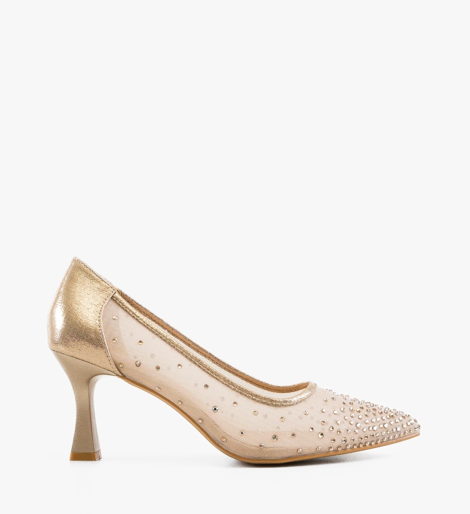 Pantofi dama Noont Bej eleganți cu toc - imagine 6