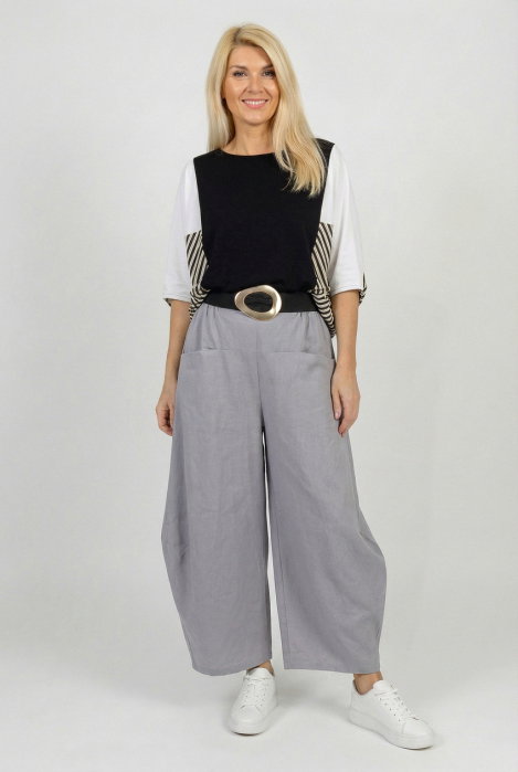 Pantaloni Dama Largi Gri cu Fronseu Shopika