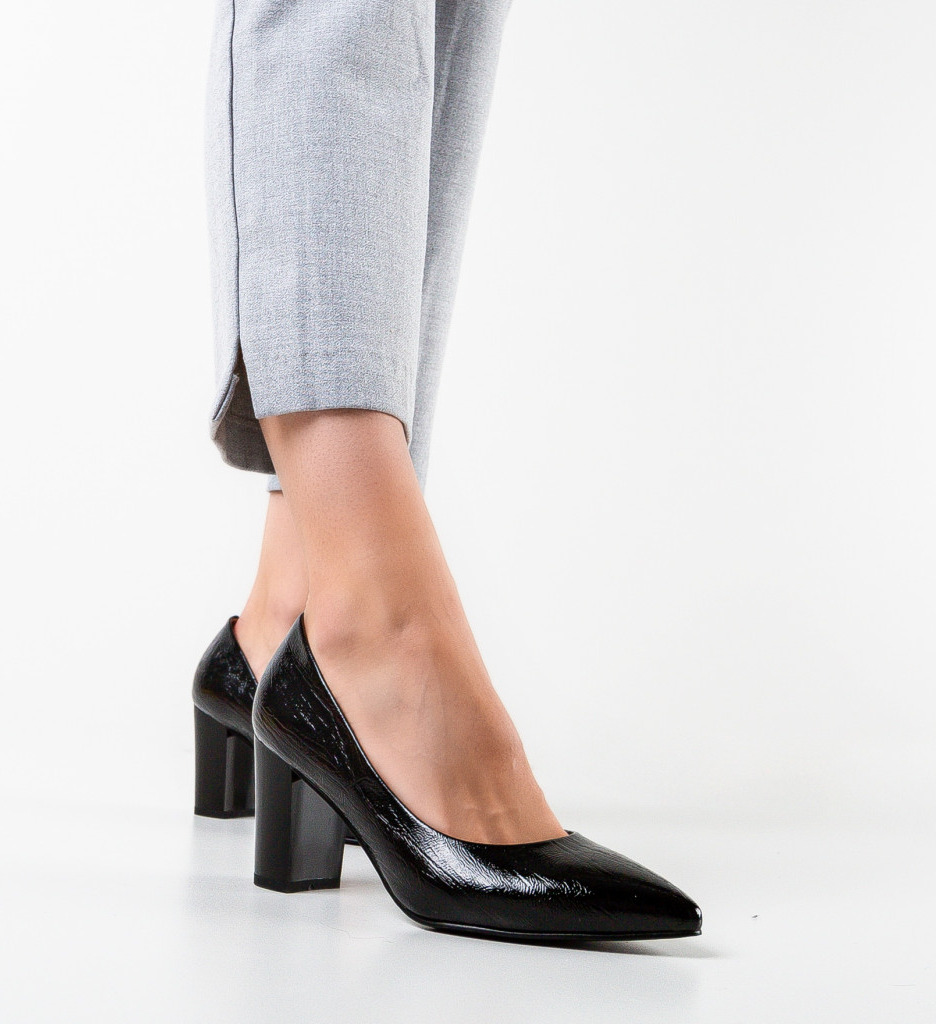 Pantofi Dama Stevenson Negri cu Toc Eleganți - imagine 3