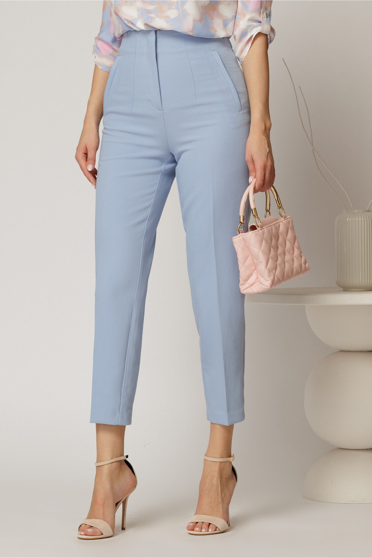 Pantaloni Bleu Talie Înaltă Croi Conic
