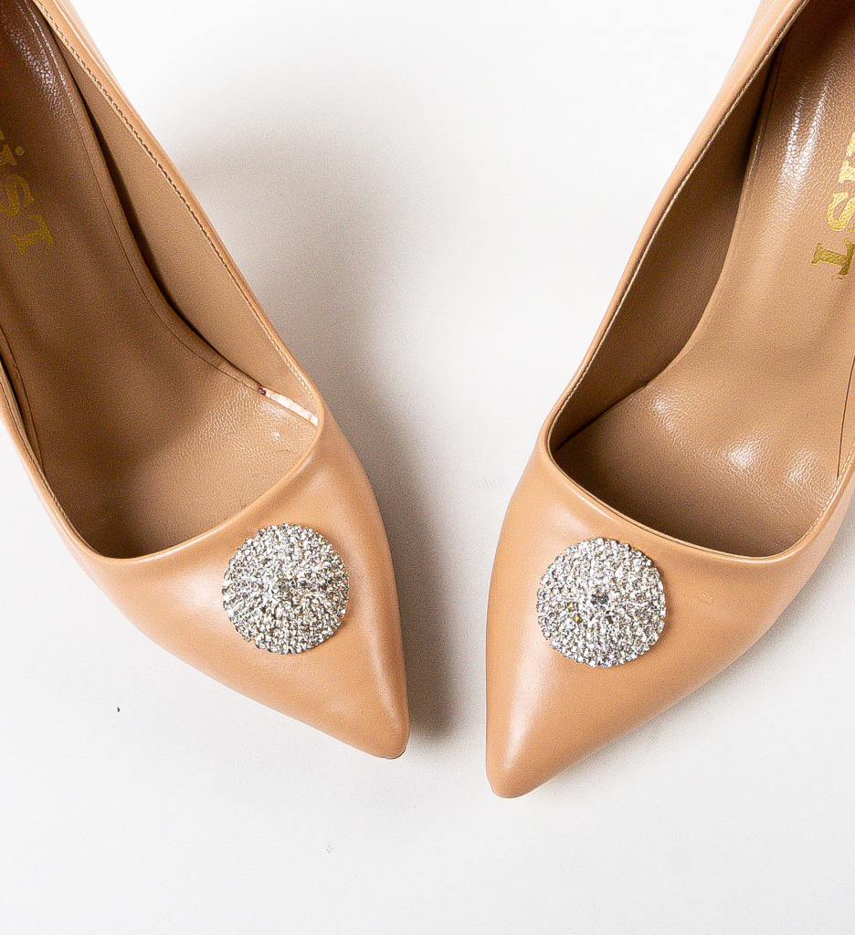 Pantofi dama Munyr Bej cu toc elegant - imagine 4