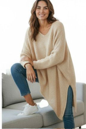 Pulover Pufos Bej Oversize | Shopika