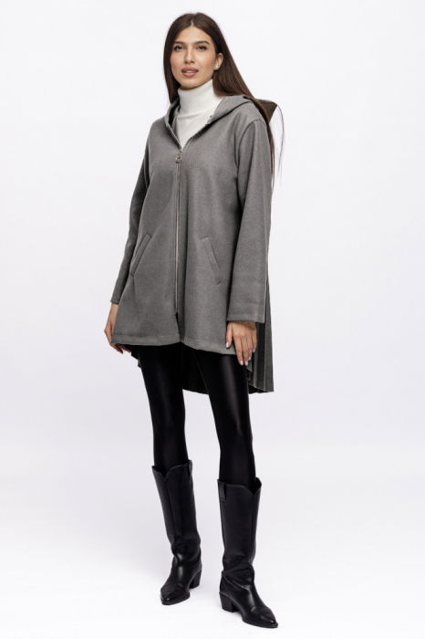 Jacheta Stofă cu Glugă și Pliseu | Shopika