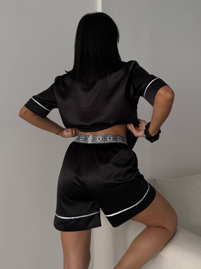 Set Pijama Damă Delis 2 Piese Negru cu Nasturi - imagine 5
