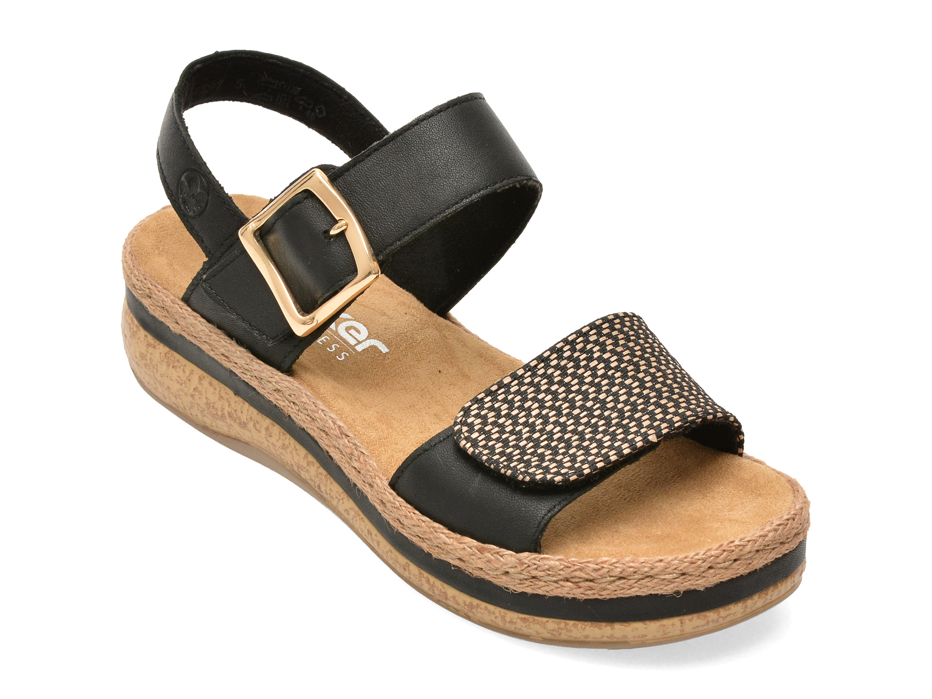 Sandale RIEKER Negre V0951 Piele Naturală