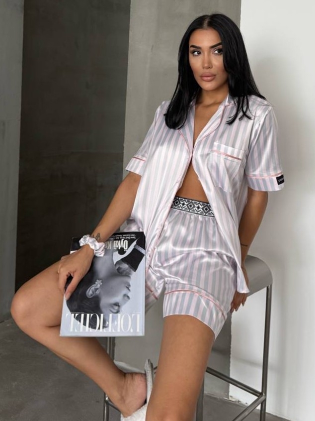 Set Pijama Dama 2 Piese Delis Gri Satinat - imagine 2