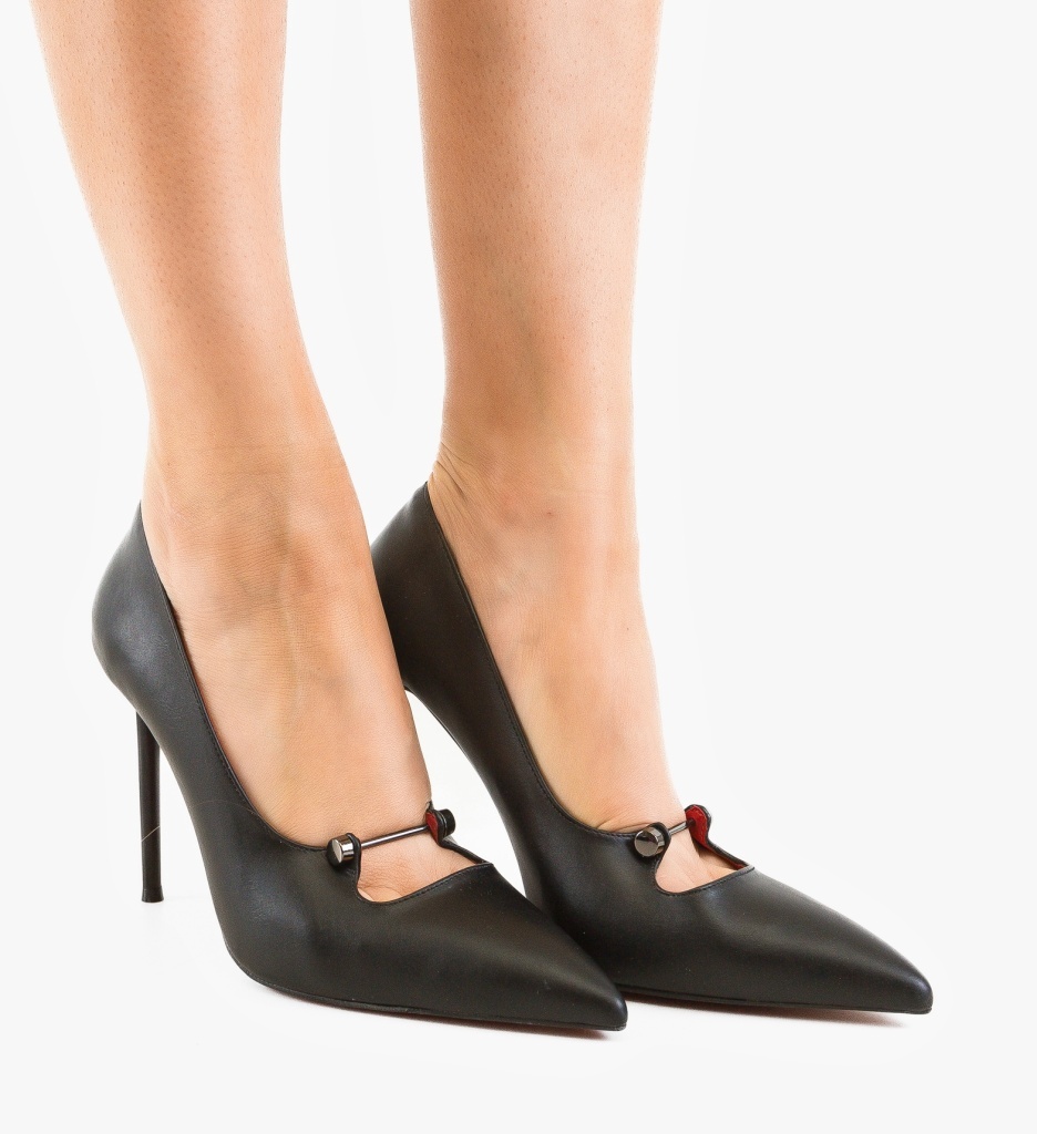 Pantofi dama Tronar Negri eleganți cu toc - imagine 3