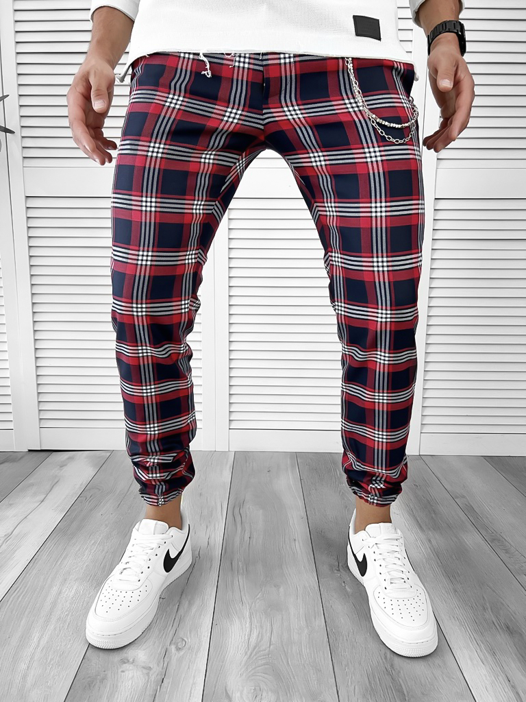 Pantaloni Barbati Casual in Carouri din Bumbac