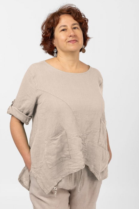 Bluză in bej asimetrică Shopika cu siret