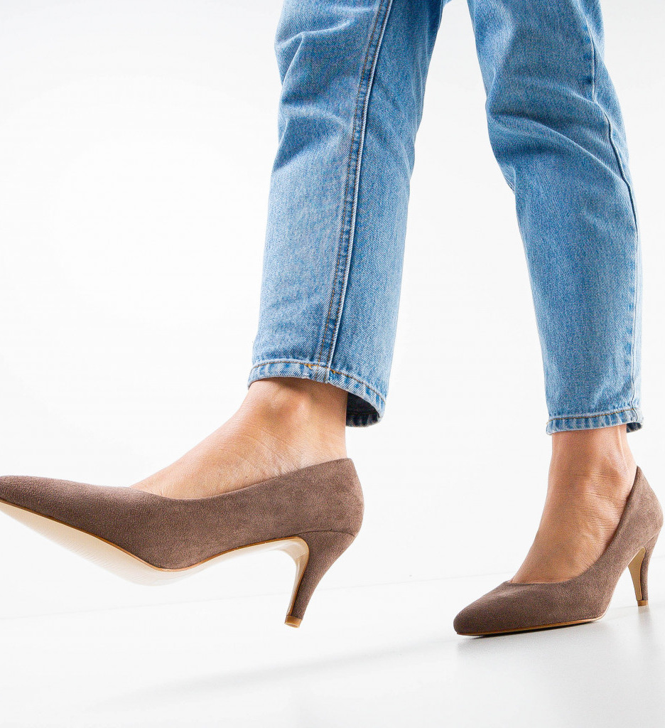 Pantofi Birro Khaki Eleganți cu Toc - imagine 4