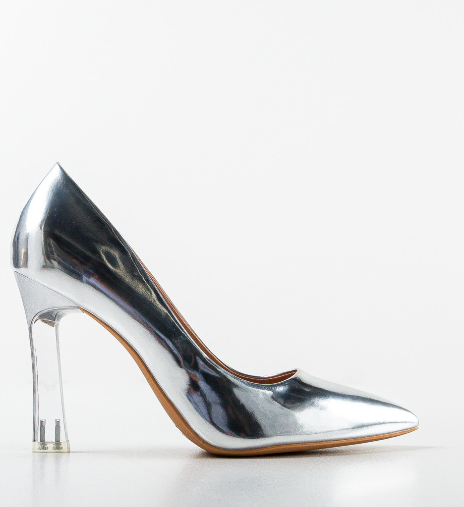 Pantofi dama Aple Argintii cu toc elegant - imagine 5