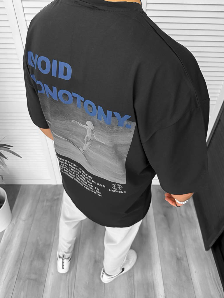Tricou Barbati Negru Oversize cu Imprimeu | Fashion