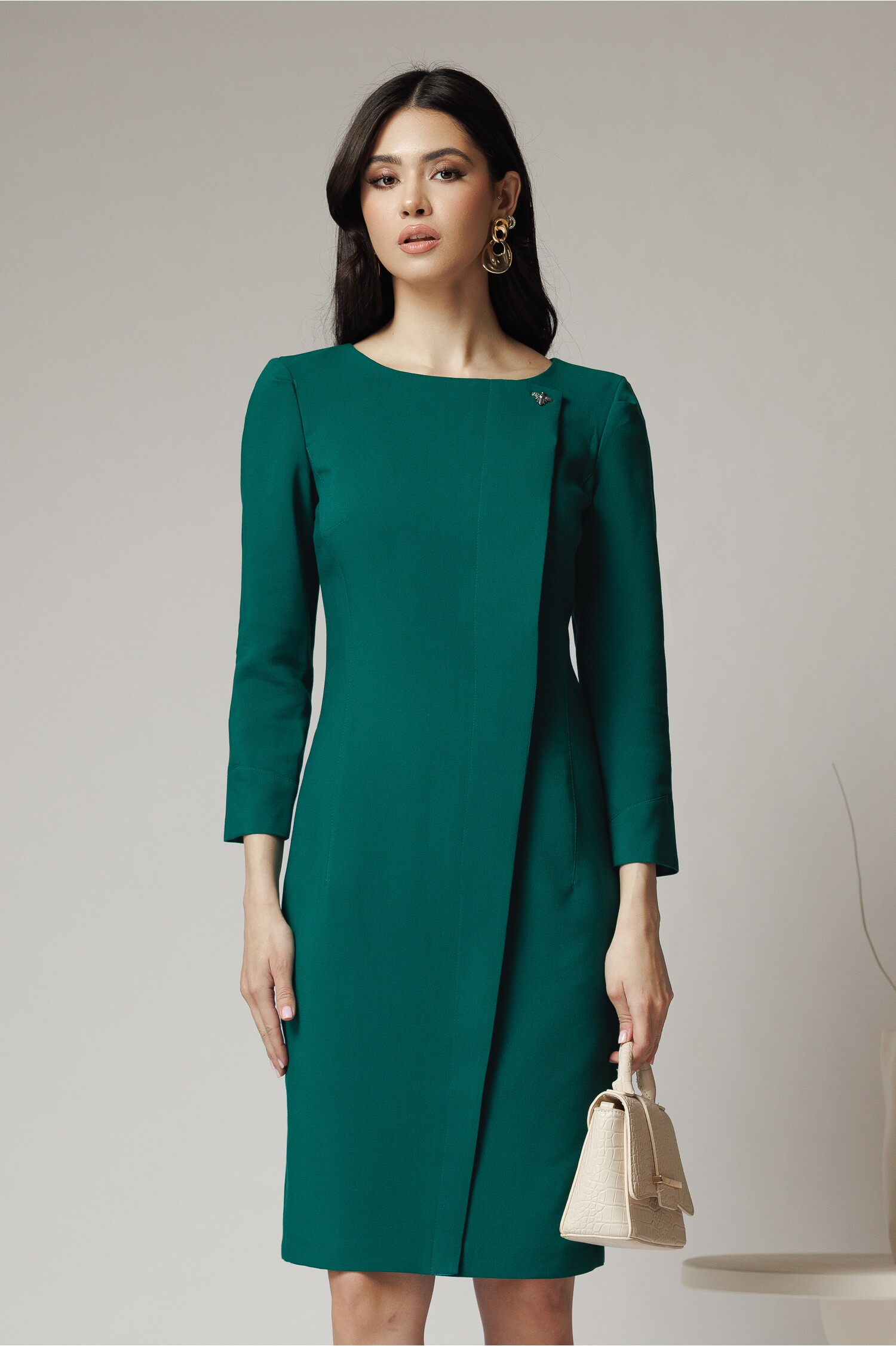 Rochie Office Verde Eleganta cu Accesoriu