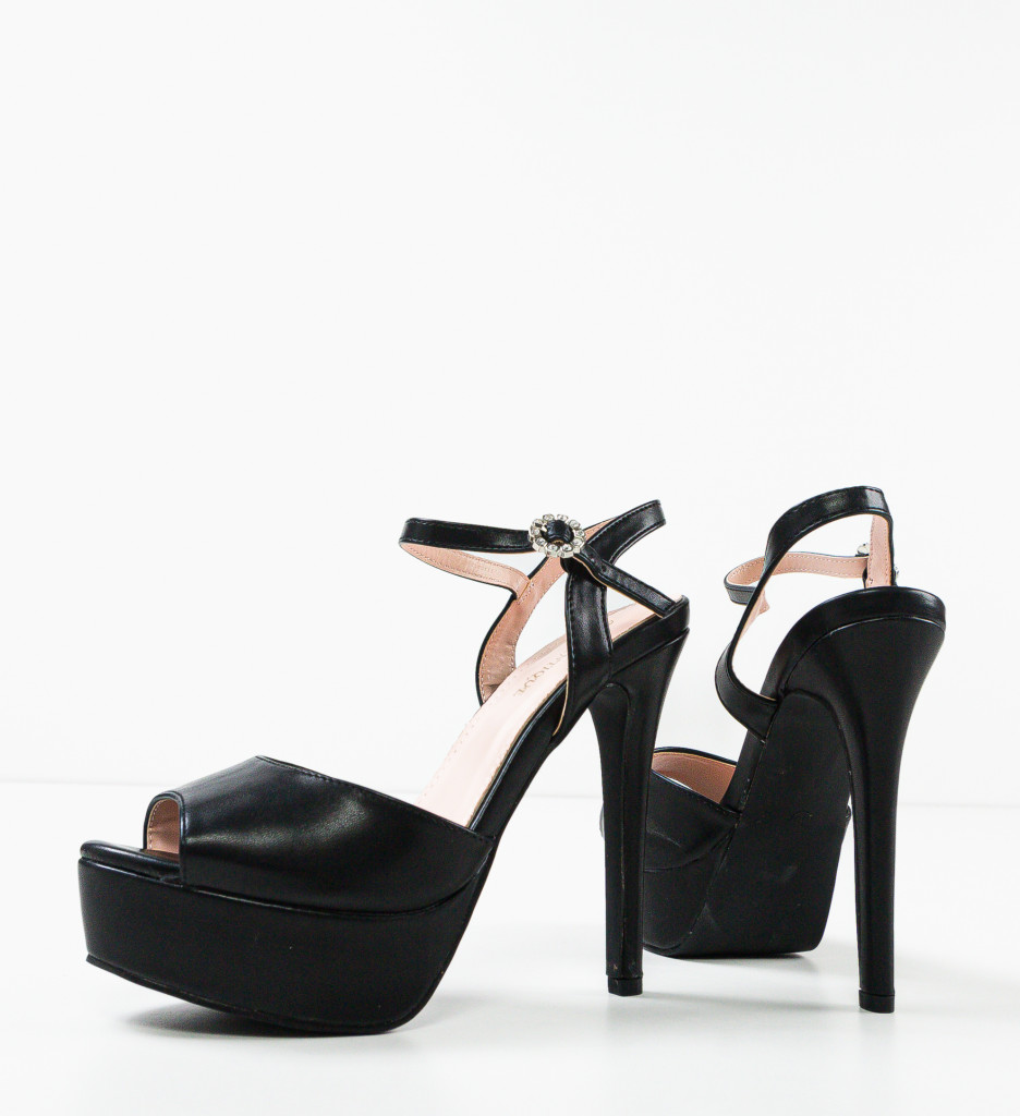 Sandale Moctez Negre cu Toc Elegante - imagine 7