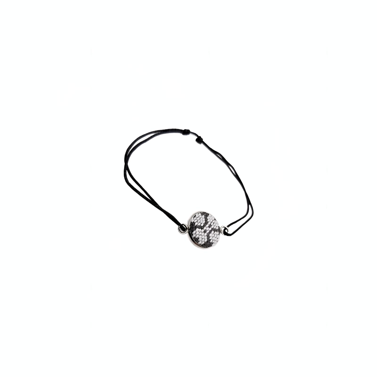 Bratara din inox cu broderie traditionala snur reglabil model   trifoi