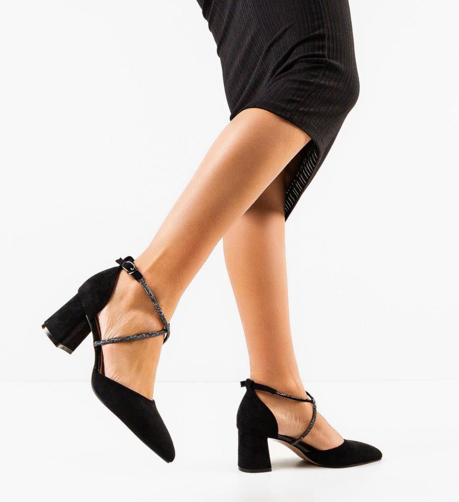 Pantofi Doraj Negri Eleganți cu Toc - imagine 2