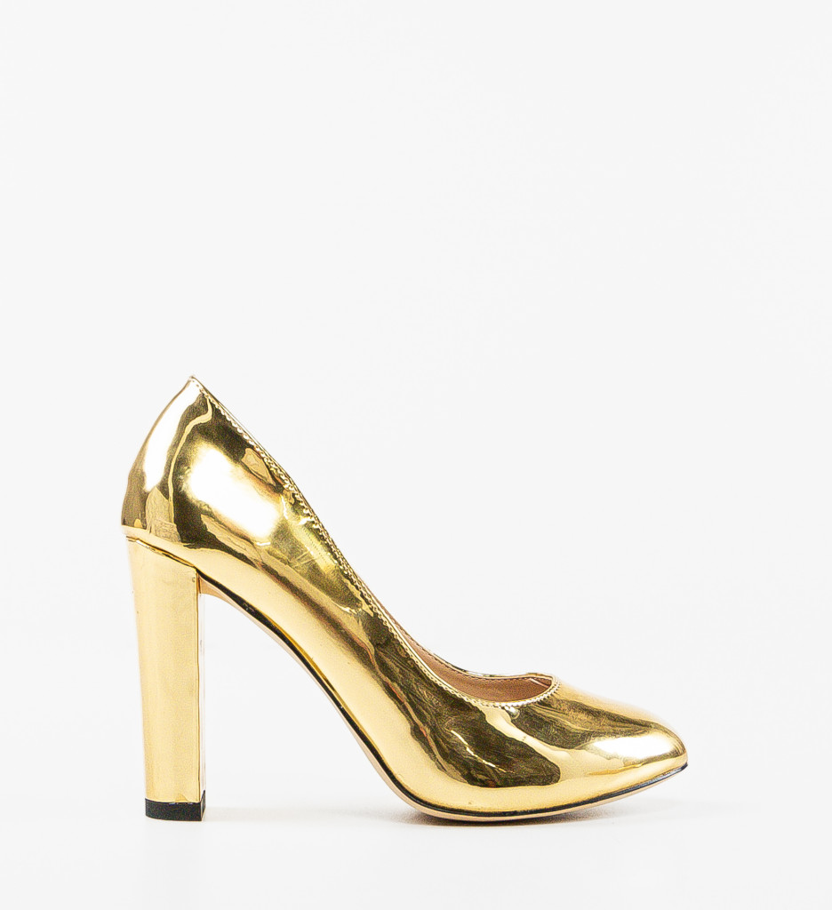 Pantofi Janeyo Aurii Eleganți cu Toc - imagine 3