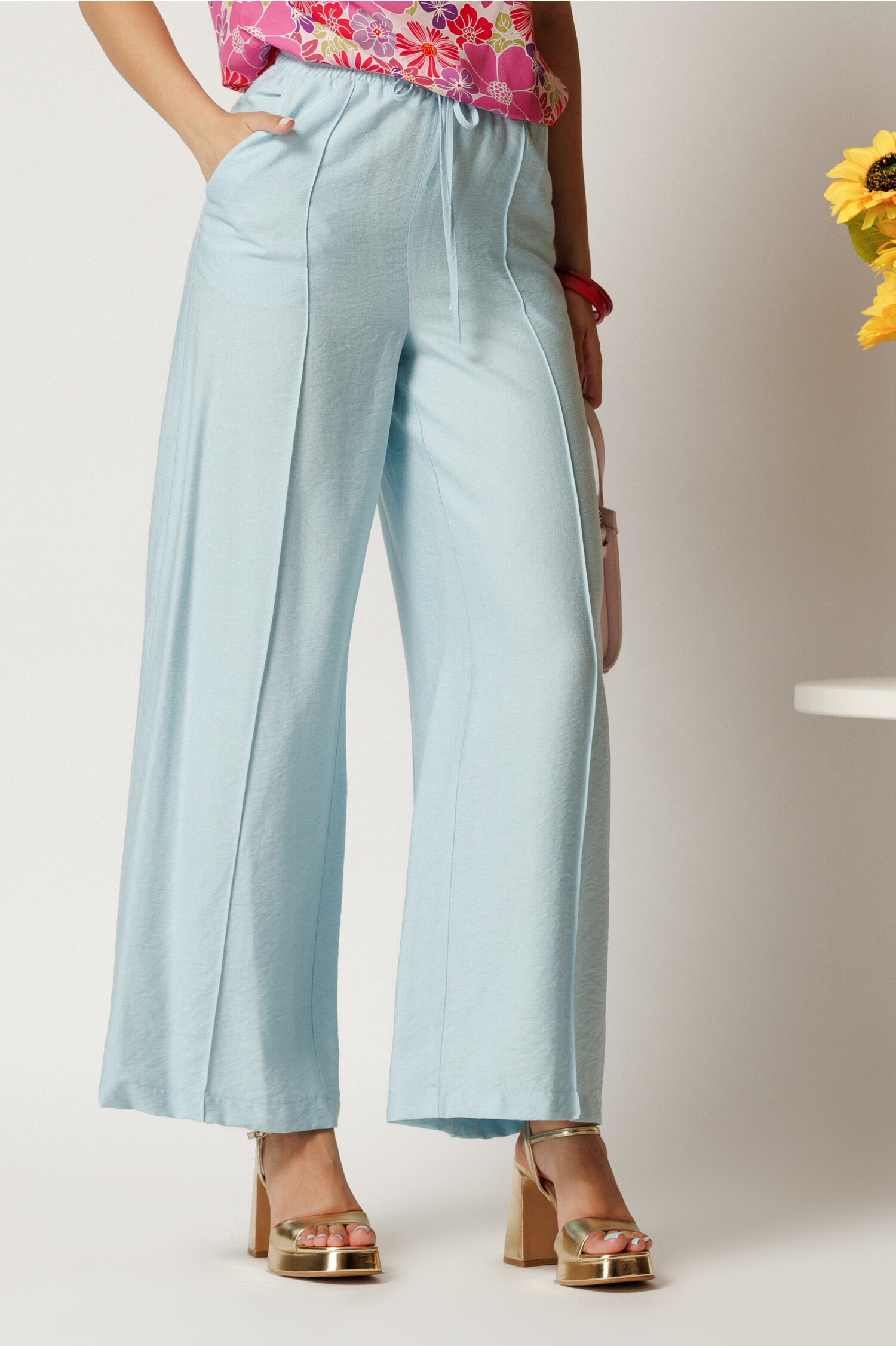 Pantaloni Rayon Lejeri cu Elastic în Talie