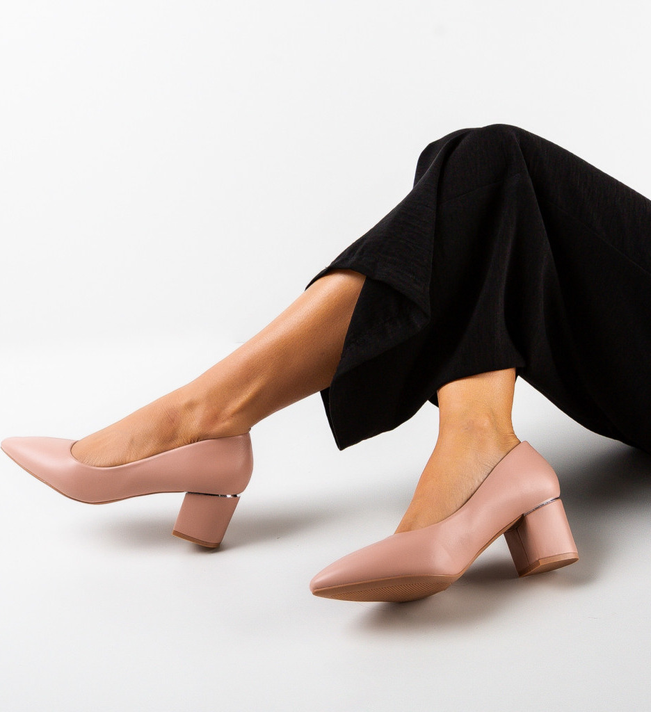 Pantofi Kamile Roz cu Toc Eleganti